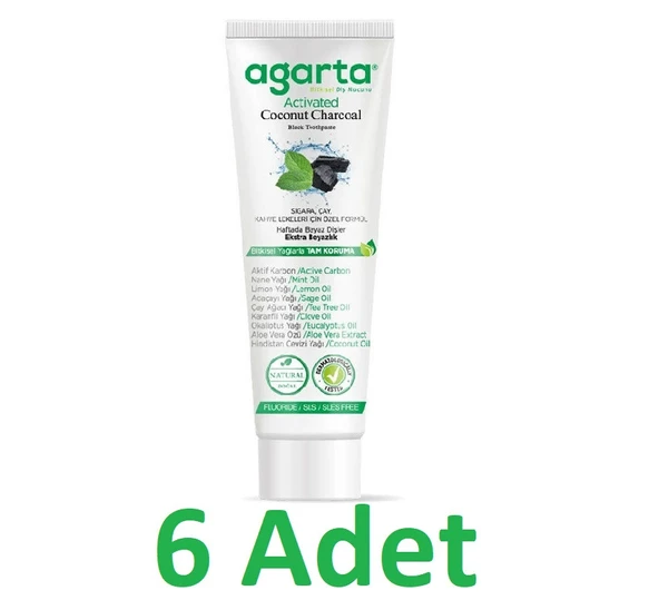 Agarta Doğal Aktif Karbonlu Diş Macunu 100 ml x 6 adet