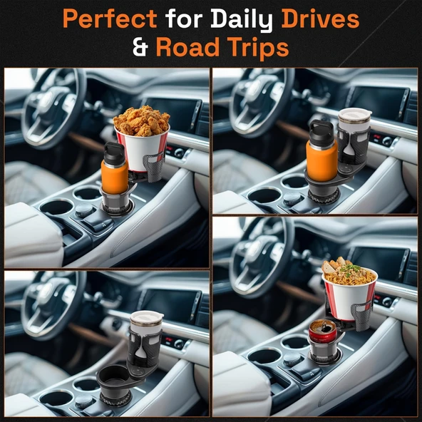 2’si 1 Arada Ayarlanabilir Araç Bardak Tutucu, Genişleyebilir Üst Kısım 3”-6.2”, Şişe Adaptörü, Araba Organizatörü, Dayanıklı Taban, Ramblers Hydroflask Uyumlu, Modern Araç Düzenleyic - 3