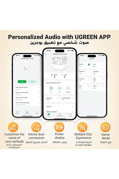 Ugreen Kulaklıklar Kablosuz HiTune T3 Pro Aktif işlemci Önleyici - Beyaz - 5