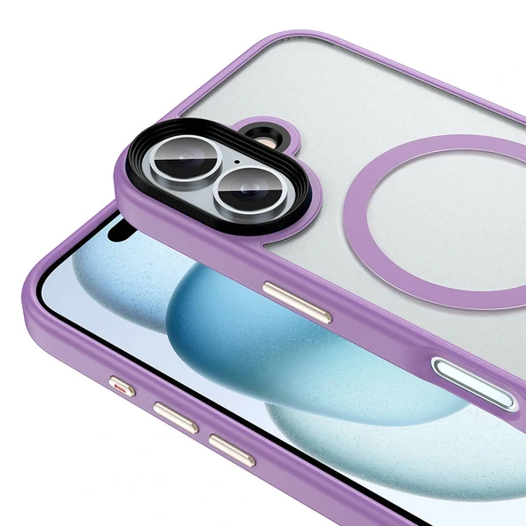 iPhone 16 Plus Kılıf Mat Arka Yüzey Wireless Şarj Özellikli Flet M-safe Kapak - Resim 11