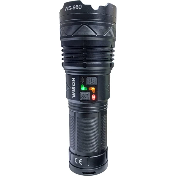 Wison 980 Profesyonel Zoomlu El Feneri | 60W – 6000 Lümen – 13.200 Mah – Type‑c – Metal Gövde - Resim 4