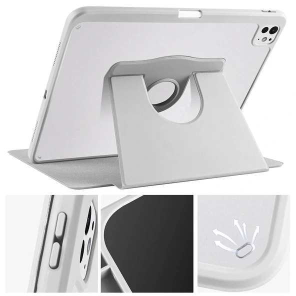 iPad Pro 13 2024 Kılıf Termik Kalem Bölmeli Dönebilen Standlı Kılıf - Resim 7