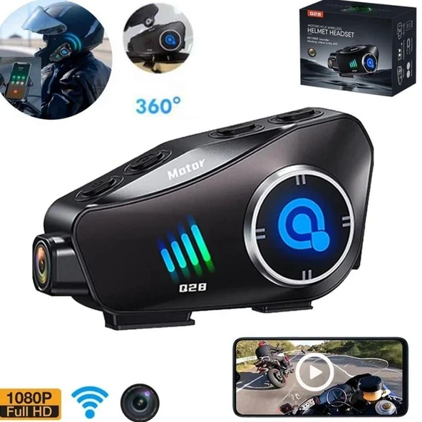 Q082-2X Motosiklet Kask Bluetooth İntercom Yeni Nesil 1080P Hd Sürüş Kaydedici Kablosuz Kamera