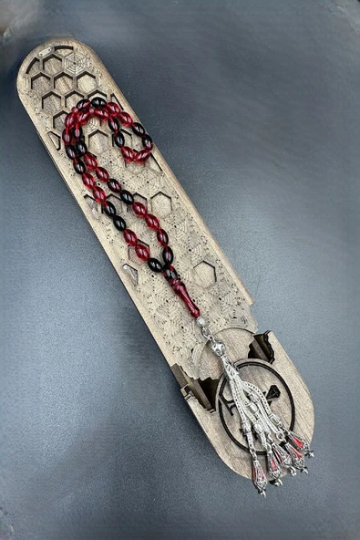 Kırmızı Siyah Arpa Kesim Ateş Kehribar Tespih ürün görseli