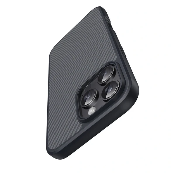 iPhone 16 Pro Max Kılıf M-safe Şarj Özellikli Karbon Fiber Tasarımlı Elnino Kapak - Resim 8