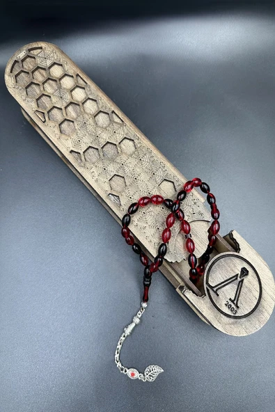 Siyah Kırmızı Ateş Kehribar Tespih - Resim 3