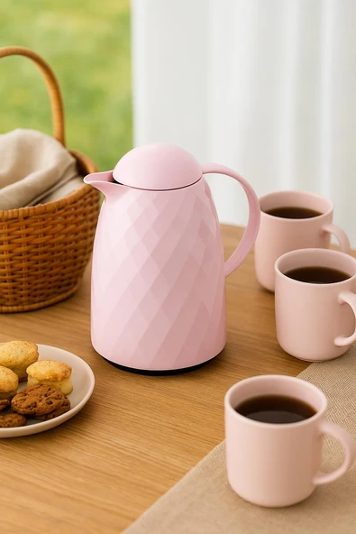 1 Lt Akrilik Soft Pembe Çay Termosu 12 Saat Sıcak 24 Saat Soğuk ürün görseli