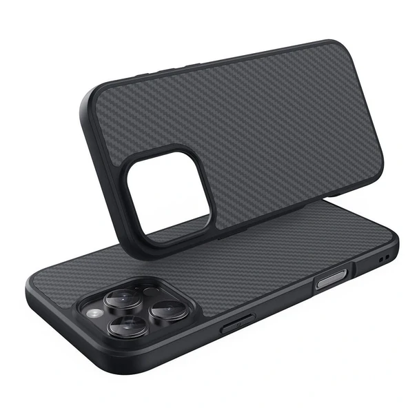 iPhone 16 Pro Max Kılıf M-safe Şarj Özellikli Karbon Fiber Tasarımlı Elnino Kapak - Resim 4