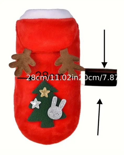 Noel Baba Geyiği Köpek Kostümü – Küçük Irk Evcil Hayvanlar İçin Polyester Kapüşonlu Çıtçıtlı Fleece Tatil Kıyafeti - Resim 8