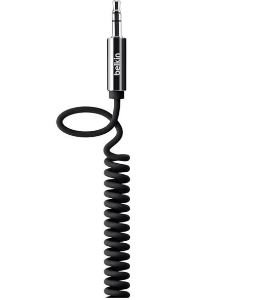 Belkin MIXIT Coiled Audio AUX Cable 6Ft / 1.8 meters - 3.5mm Coiled Braided Tangle Free Auxiliary Cable with Nickel Connectors, Durable and Sleek Audio Link - Black