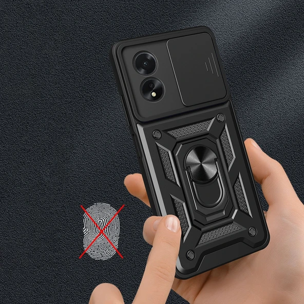 Oppo A38 Kılıf Magnetik Standlı Kamera Korumalı Sürgülü Vega Kapak - Resim 5