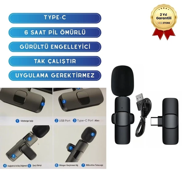 K9 Android Uyumlu Kablosuz Yaka Mikrofonu – Gürültü Engelleme, Uzun Menzil, Profesyonel Ses Kalitesi, Tak-Çalıştır Kullanım ürün görseli