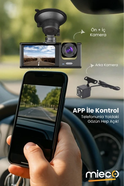 Mieco 1s Wifi / App /1920p Fhd/ 170° Ultra Geniş Açı/gece Görüş/ G-sensörü 3 Kameralı Araç Kamerası(2025) - 2