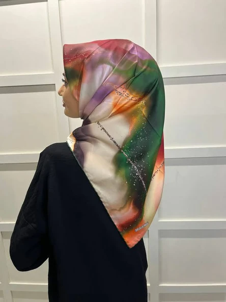 Harem Scarf Dalga Desen Dijital Baskı Tivil Eşarp 00821 ZÜMRÜT ürün görseli 1