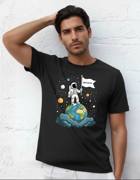 DEVISSO TRADERS On Top of the World - Traders, Borsaci Erkek Siyah T-Shirt