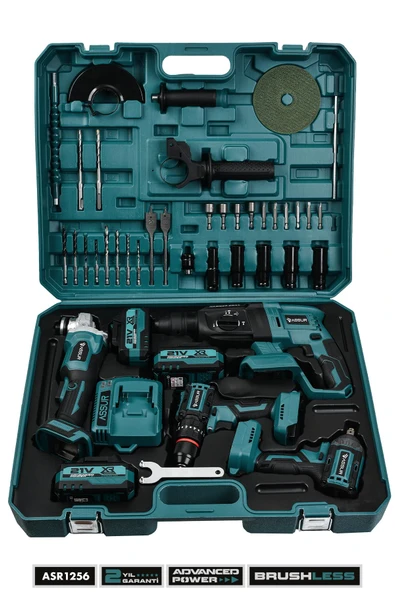 Assur 21V 4'lü Set Taşlama - Somun Sıkma Sökme - Akülü Vidalama - Kırıcı Delici Hilti - Resim 2