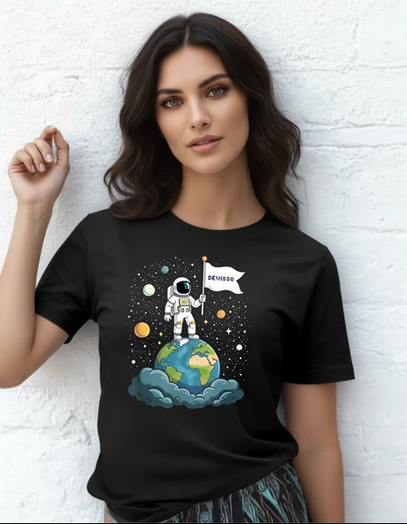 DEVISSO TRADERS On Top of the World - Traders, Borsaci Kadın Siyah T-Shirt