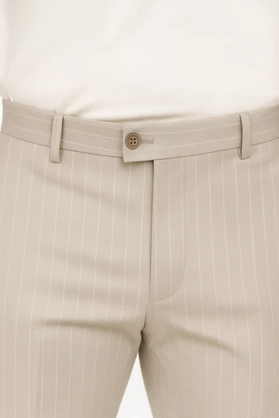 Çizgili Kruvaze Erkek Takım Elbise – Şık ve Rahat İtalyan Kesim, Belden Oturtmalı, Top Düğmeli - Resim 11