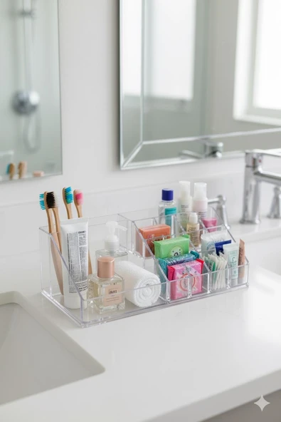 Şeffaf Akrilik Banyo Kozmetik Düzenleyici Organizer 13x22x8 cm ürün görseli 1