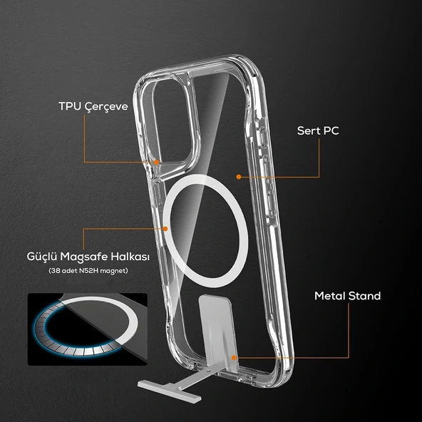 iPhone 16 Kılıf M-safe Şarj Özellikli T-Max Standlı Kapak - Resim 7