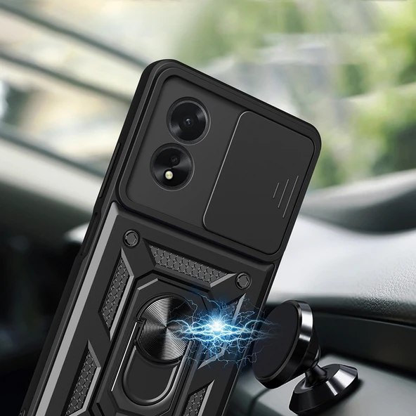 Oppo A38 Kılıf Magnetik Standlı Kamera Korumalı Sürgülü Vega Kapak - Resim 4