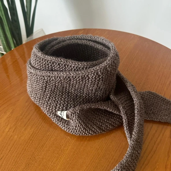 Pofuduk Sophie Örgü Eşarp Fular Şal PFDKF2 Kahverengi - Resim 11