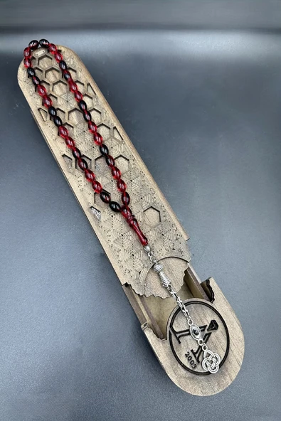 Siyah Kırmızı Ateş Kehribar Tespih - Resim 5
