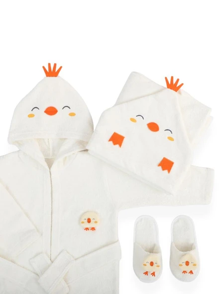 Bebitof %100 Pamuk Civciv Desenli Bebek Bornoz Seti BBTF.EKR.30038 - 11