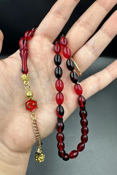 Siyah Kırmızı Ateş Kehribar Tespih - Resim 5
