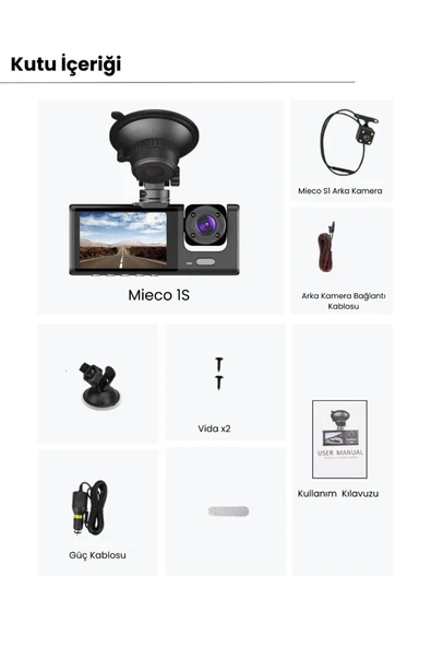 Mieco 1s Wifi / App /1920p Fhd/ 170° Ultra Geniş Açı/gece Görüş/ G-sensörü 3 Kameralı Araç Kamerası(2025) - 7