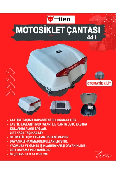 BİKE SKY Tien 44 Litre Motosiklet Çantası - Gri - OTOMATİK KİLİT ürün görseli 1