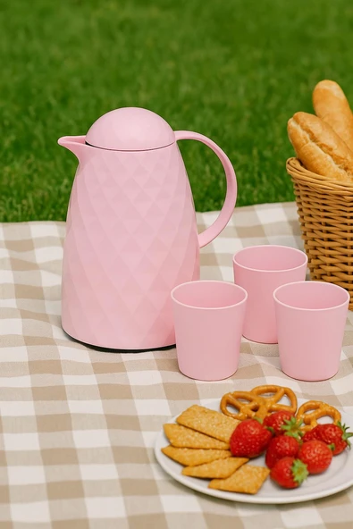 1 Lt Akrilik Soft Pembe Çay Termosu 12 Saat Sıcak 24 Saat Soğuk - Resim 4