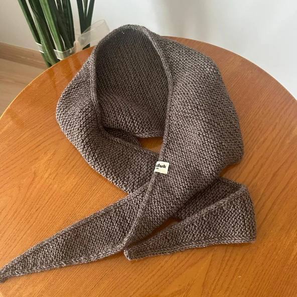 Pofuduk Sophie Örgü Eşarp Fular Şal PFDKF2 Kahverengi - Resim 9