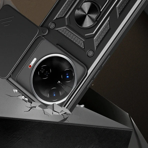 Tecno Camon 30 Pro 5G Kılıf Magnetik Standlı Kamera Korumalı Sürgülü Vega Kapak - Resim 6