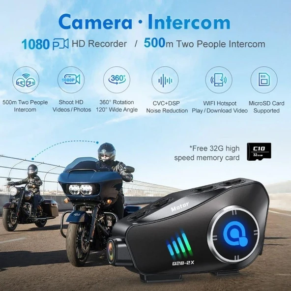 Q082-2X Motosiklet Kask Bluetooth İntercom Yeni Nesil 1080P Hd Sürüş Kaydedici Kablosuz Kamera - 2