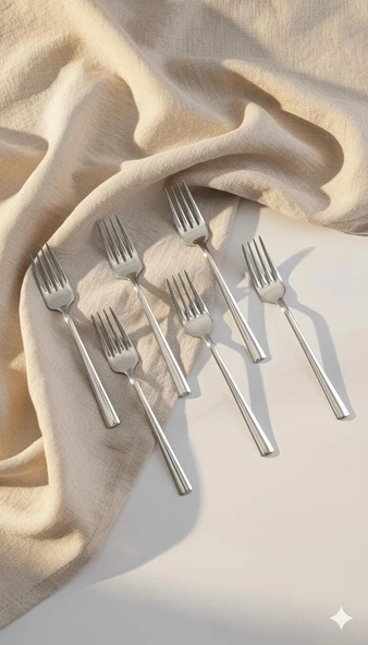 6’lı Paslanmaz Çelik Yemek Çatal Seti Lüks Murat ürün görseli