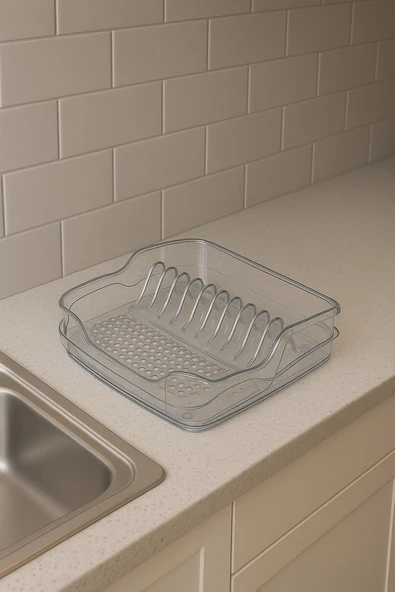 Şeffaf Akrilik Tabaklık Bulaşıklık Düzenleyici 2 Parça 37x38x7 cm - Resim 2