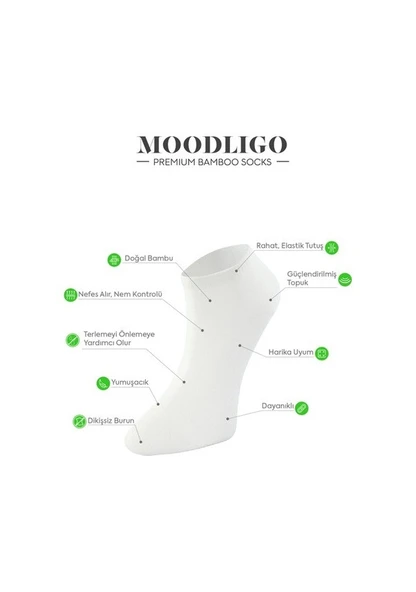 Moodligo Erkek 6'lı Premium Bambu Patik Çorap - Beyaz - Kutulu Erkek 40 - 45 Beyaz - Resim 2