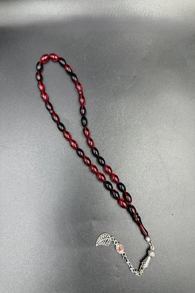 Siyah Kırmızı Ateş Kehribar Tespih - Resim 5