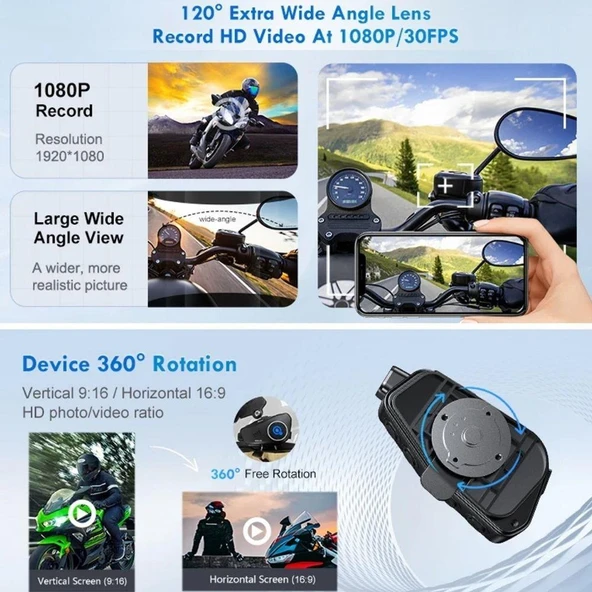 Q082-2X Motosiklet Kask Bluetooth İntercom Yeni Nesil 1080P Hd Sürüş Kaydedici Kablosuz Kamera - 3