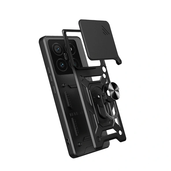 Xiaomi 14T Pro Kılıf Magnetik Standlı Kamera Korumalı Sürgülü Vega Kapak - Resim 2