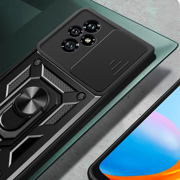 Honor 200 Kılıf Magnetik Standlı Kamera Korumalı Sürgülü Vega Kapak - Resim 6