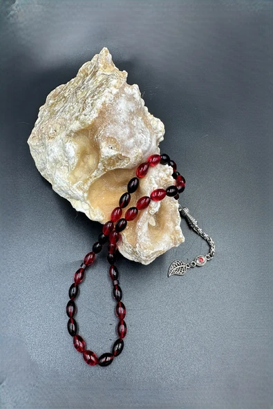 Siyah Kırmızı Ateş Kehribar Tespih - Resim 2