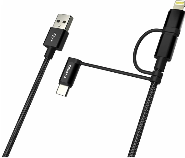 Dexim DWA0003 1.5 m MFi Lisanslı 3in1 Örgülü Type-C + Micro USB + Lightning Şarj Kablosu