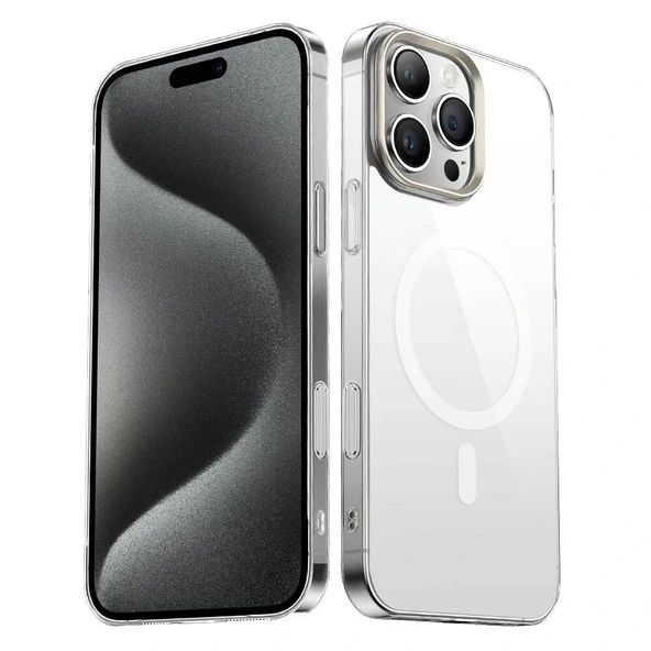 iPhone 16 Pro Kılıf M-safe Şarj Özellikli Şeffaf Cam Arka Yüzey G-Glass Kapak ürün görseli