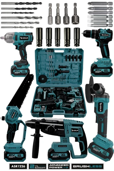 Assur 21V 5'li Set Kırıcı Delici Hilti - Taşlama - Somun Sıkma Sökme - Testere - Akülü Vidalama ürün görseli 1