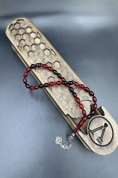 Siyah Kırmızı Ateş Kehribar Tespih - Resim 2