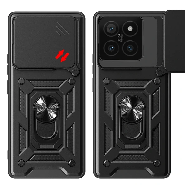 Xiaomi 14T Pro Kılıf Magnetik Standlı Kamera Korumalı Sürgülü Vega Kapak - Resim 10