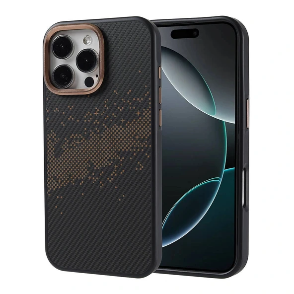iPhone 16 Pro Max Kılıf M-safe Şarj Özellikli Karbon Fiber Tasarımlı Vave Kapak ürün görseli