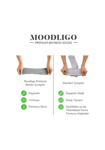 Moodligo Erkek 6'lı Premium Bambu Patik Çorap - Beyaz - Kutulu Erkek 40 - 45 Beyaz - Resim 3